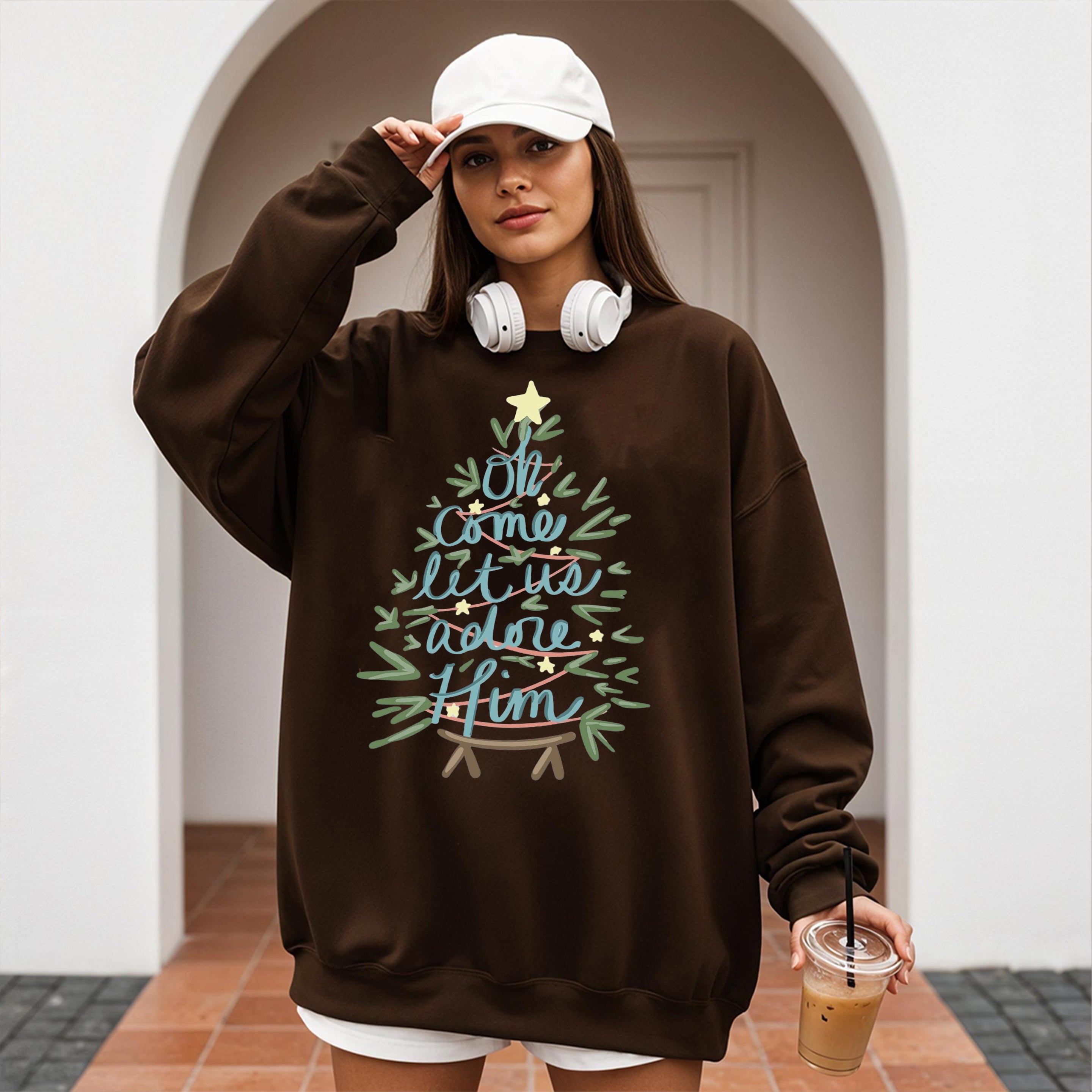 Christian Christmas Sweatshirt, Oh Come Let Us Adore Him Sweater, Religious Holiday Shirt, Faith Based Christmas Outfit for Women Men